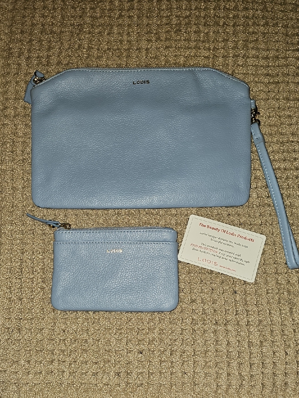 Lodis Sky Blue Leather Wristlet & Coin Pouch Set